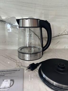 Elite Gourmet  1.7 Quart Cordless Glass Kettle - Stainless Steel
